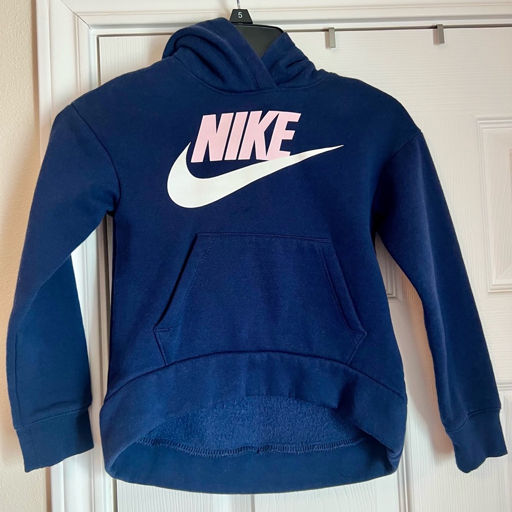 Nike Kids Navy Hoodie with Pink Logo